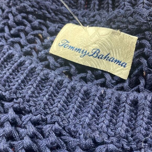 Tommy Bahama Blue Oversized Crochet Tunic Knit Fringe Kaftan Cover-Up Top‎ S/M - Picture 8 of 8